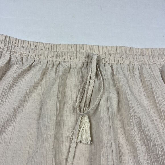 Cider Boho Lounge Shorts Crinkle Gauze Drawstring Tassel Waist Beige Casual 2XL - Picture 3 of 11